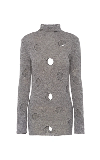 Prada Distressed Wool Turtleneck Top In Grey