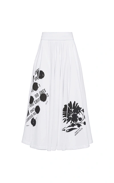 Shop Prada Printed Pleated Cotton A-line Midi Skirt In Black,white