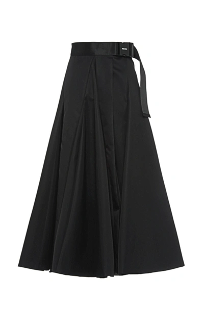 Shop Prada Belted Nylon Gabardine A-line Midi Skirt In Black
