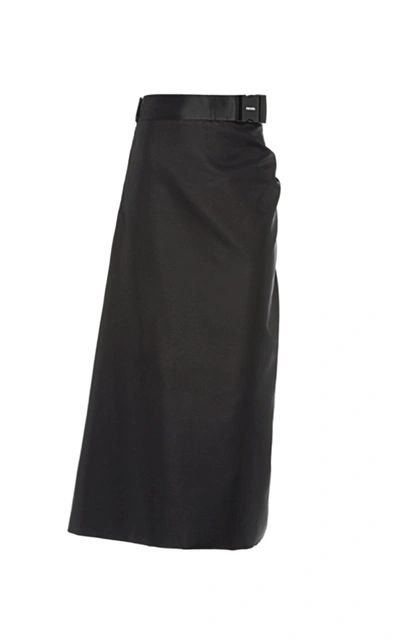 Shop Prada Belted Gabardine Midi Skirt In Black