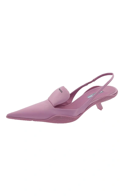 Shop Prada Nylon Logo Embellished Slingback Pumps In Pink