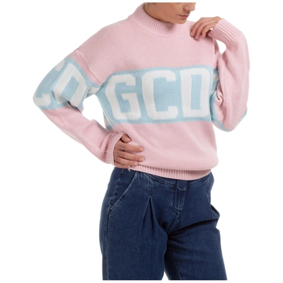 Shop Gcds Women's Jumper Sweater Crew Neck Round Logo Band In Pink