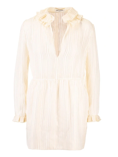 Shop Saint Laurent Lame Pattern Dress In Ivory Color In White