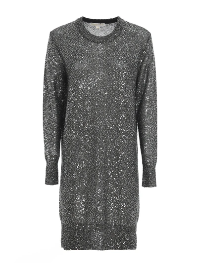 Shop Michael Kors Metallic Effect Short Dress In Silver