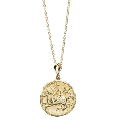 Shop Azlee Limited Edition Large Pegasus Diamond Coin Necklace In Gold