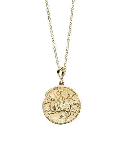 Shop Azlee Limited Edition Large Pegasus Diamond Coin Necklace In Gold