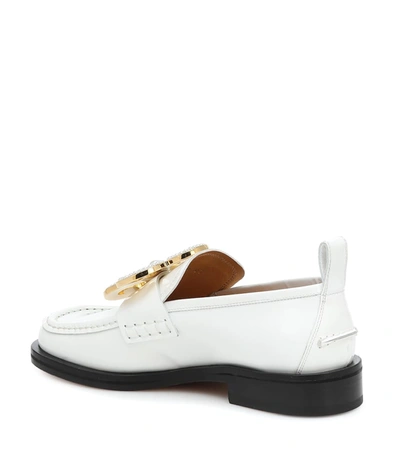 Shop Loewe Embellished Leather Loafers In White