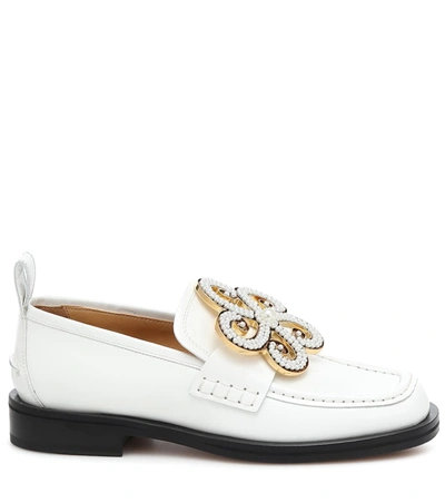 Shop Loewe Embellished Leather Loafers In White