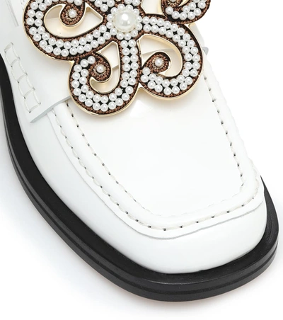 Shop Loewe Embellished Leather Loafers In White