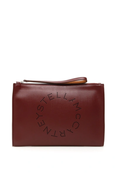 Shop Stella Mccartney Zipped Clutch With Perforated Logo In Wine