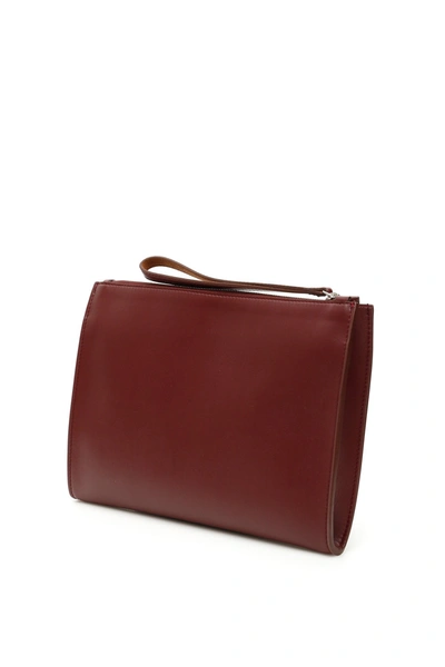 Shop Stella Mccartney Zipped Clutch With Perforated Logo In Wine