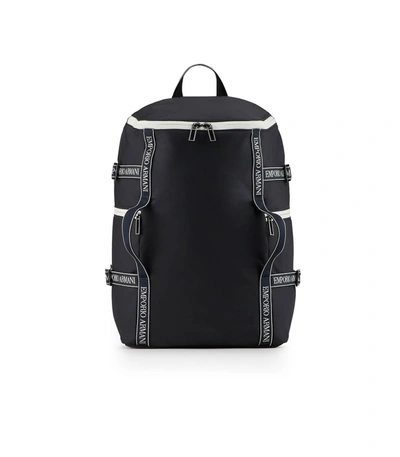 Shop Emporio Armani Navy Blue Backpack With White Logo In Navy (blue)