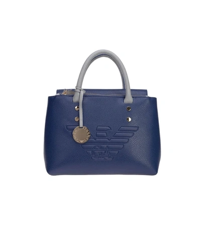 Shop Emporio Armani Blue Grey Handbag With Maxi Logo In Blu (blue)