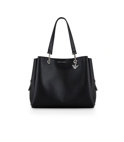 Shop Emporio Armani Black Faux Leather Shopping Bag In Nero (black)