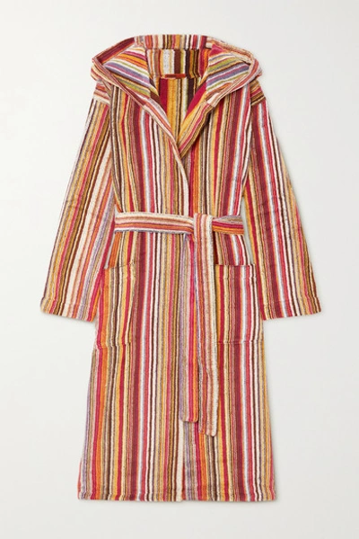 Shop Missoni Jazz Hooded Striped Cotton-terry Robe In Red