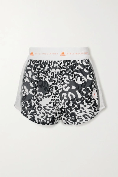 Shop Adidas By Stella Mccartney Truepace Mesh-paneled Leopard-print Ripstop Shorts In White
