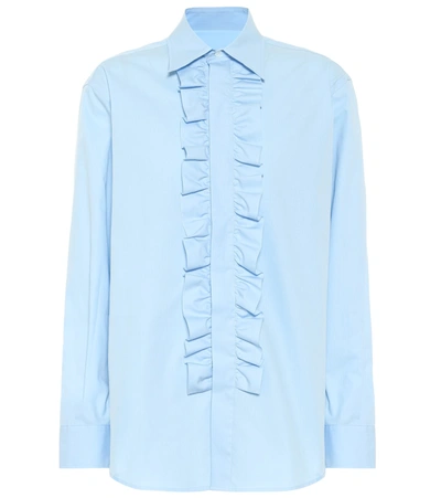 Shop Ami Alexandre Mattiussi Ruffled Cotton Poplin Shirt In Blue