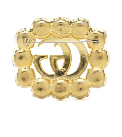 Shop Gucci Double G Embellished Brooch In Gold