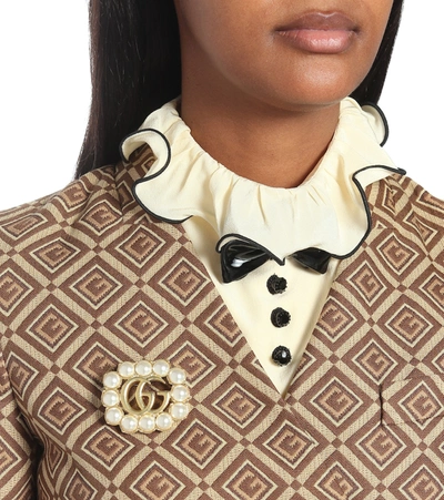 Shop Gucci Double G Embellished Brooch In Gold