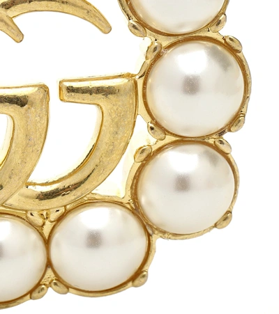 Shop Gucci Double G Embellished Brooch In Gold