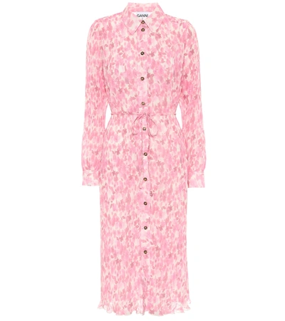 Shop Ganni Floral Georgette Midi Dress In Pink
