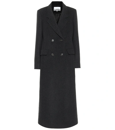 Shop Ganni Double-breasted Wool-blend Coat In Black