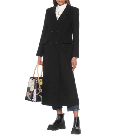 Shop Ganni Double-breasted Wool-blend Coat In Black