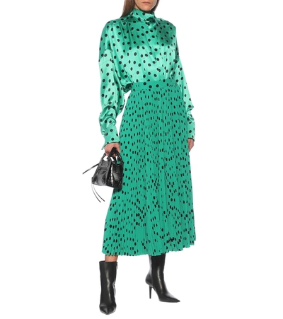 Shop Balenciaga Polka-dot Pleated Midi Skirt In Green