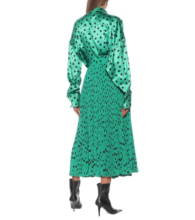 Shop Balenciaga Polka-dot Pleated Midi Skirt In Green