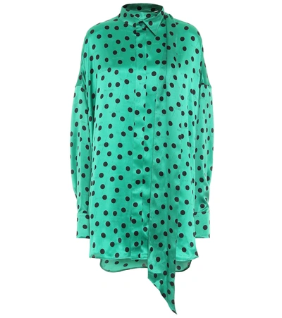 Shop Balenciaga Polka-dot Silk Satin Oversized Blouse In Green