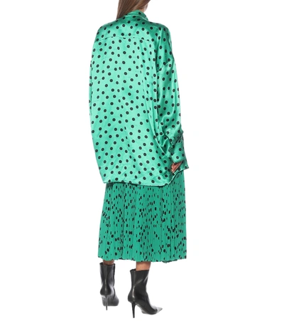 Shop Balenciaga Polka-dot Silk Satin Oversized Blouse In Green