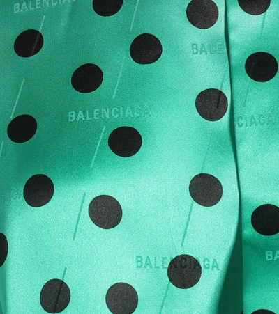 Shop Balenciaga Polka-dot Silk Satin Oversized Blouse In Green