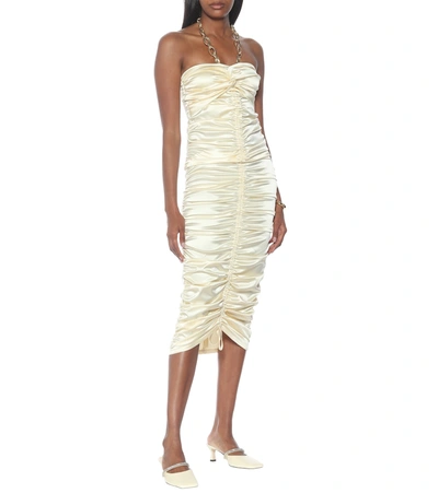 Shop Dodo Bar Or Chain-trimmed Satin Midi Dress In Yellow