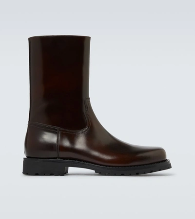 Shop Dries Van Noten Leather Zipped Boots In Brown