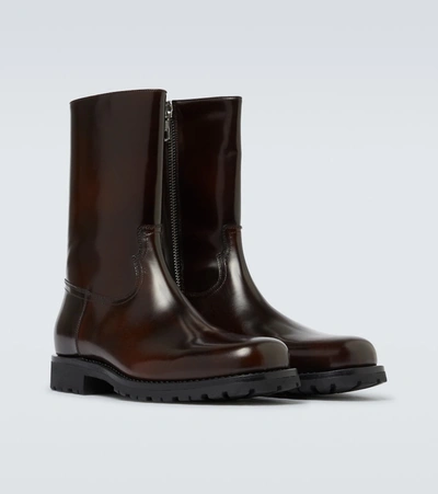 Shop Dries Van Noten Leather Zipped Boots In Brown