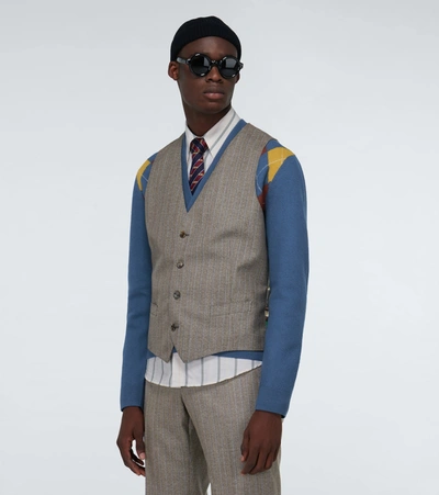 Shop Gucci Striped Wool Formal Waistcoat In Brown