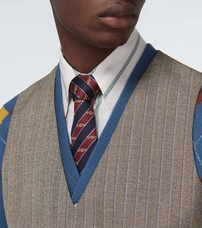 Shop Gucci Striped Wool Formal Waistcoat In Brown