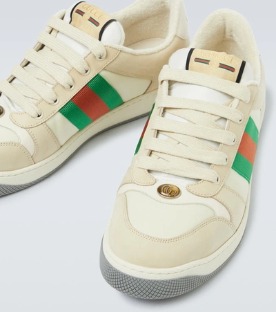 Shop Gucci Screener Nylon And Leather Sneakers In Beige