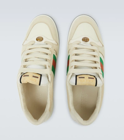 Shop Gucci Screener Nylon And Leather Sneakers In Beige