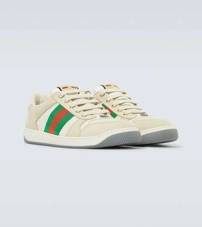 Shop Gucci Screener Nylon And Leather Sneakers In Beige