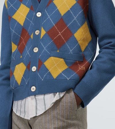 Shop Gucci Checked Wool Cardigan In Blue