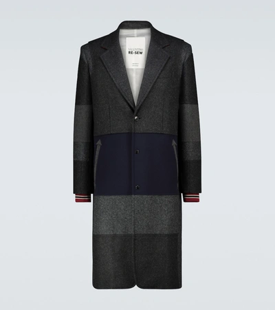 Shop Valentino Patchwork Wool-blend Coat In Grey