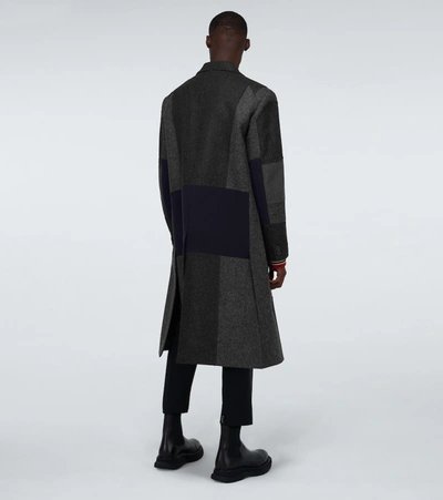 Shop Valentino Patchwork Wool-blend Coat In Grey