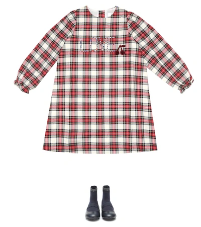 Shop Bonpoint Puzzle Checked Cotton Dress In Red