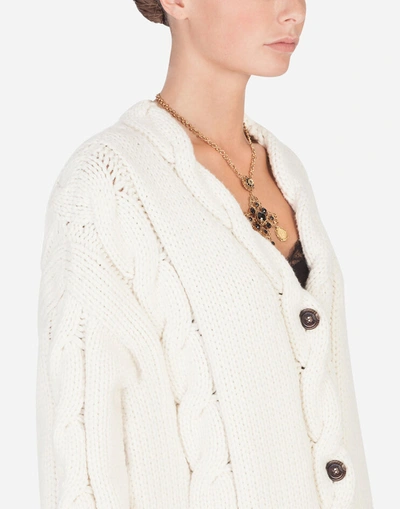 Shop Dolce & Gabbana Cable-knit Wool Cardigan