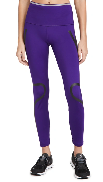Adidas By Stella Mccartney Truepace Reflective-trimmed Stretch Leggings In Collegiate Purple/black