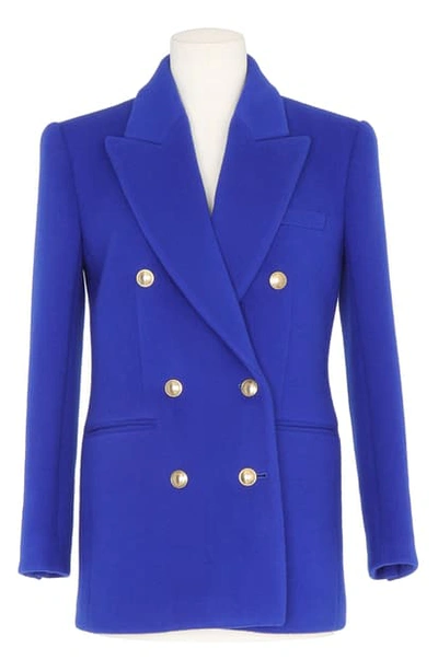 Shop Saint Laurent Double Breasted Wool & Cashmere Blazer In Bleu Klein