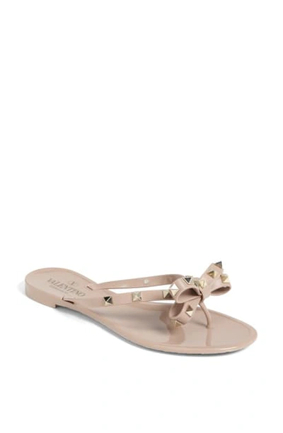 Shop Valentino Rockstud Jelly Thong In Nude/ Gold