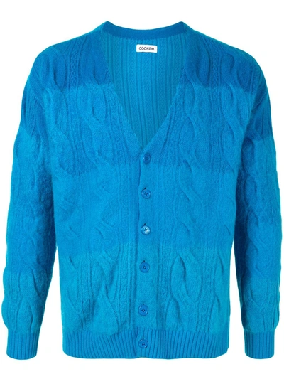 Shop Coohem Cable-knit V-neck Cardigan In Blue