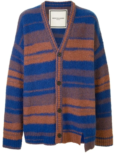 Shop Wooyoungmi Oversized Striped Cardigan In Blue